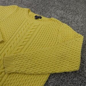 Lands End Sweater Womens M Yellow Drifter Cable Aran Knit Fisherman Sweatshirt
